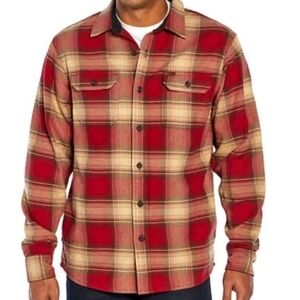 Orvis Big Bear Flannel Shacket Men Med Red Plaid Button Flap Shirt Jacket Fall